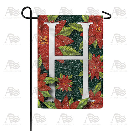 America Forever Snowy Poinsettias Monogram Garden Flag