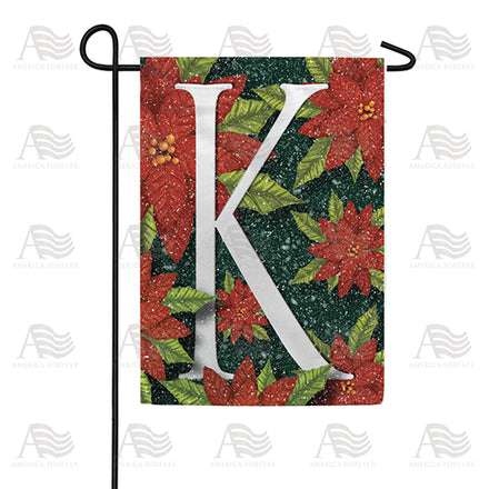 America Forever Snowy Poinsettias Monogram Garden Flag
