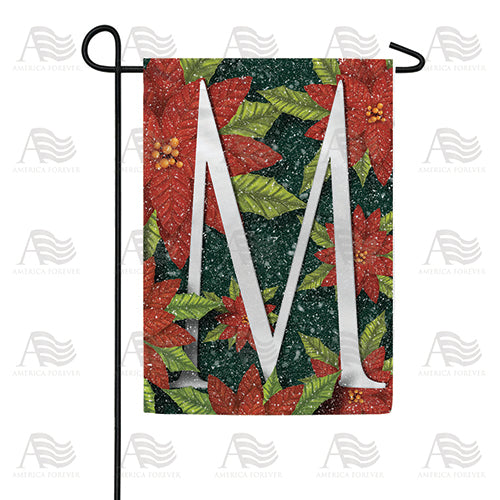 America Forever Snowy Poinsettias Monogram Garden Flag