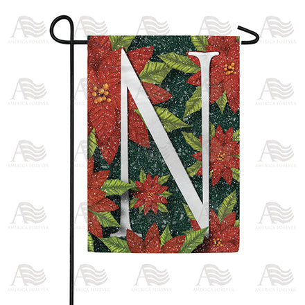 America Forever Snowy Poinsettias Monogram Garden Flag