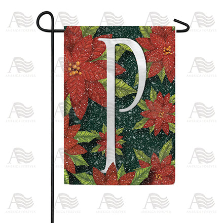 America Forever Snowy Poinsettias Monogram Garden Flag