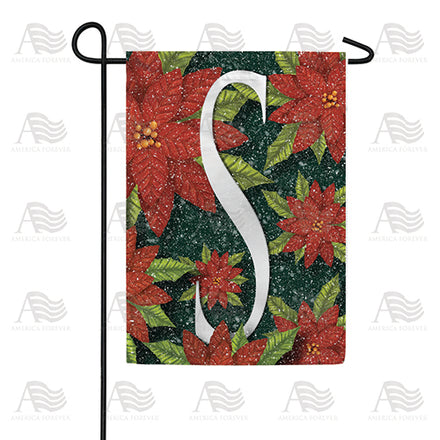 America Forever Snowy Poinsettias Monogram Garden Flag