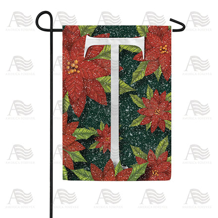 America Forever Snowy Poinsettias Monogram Garden Flag