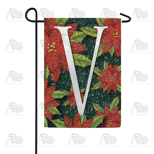 America Forever Snowy Poinsettias Monogram Garden Flag