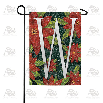 America Forever Snowy Poinsettias Monogram Garden Flag