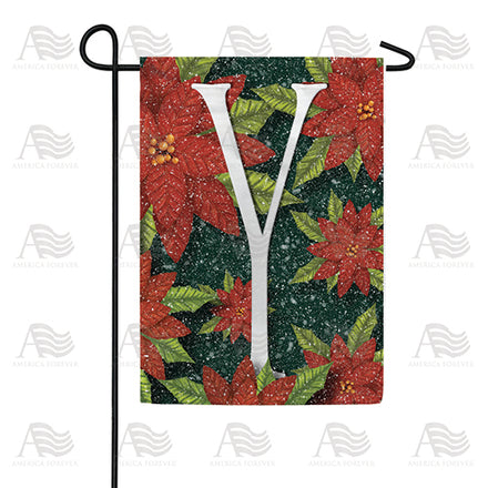 America Forever Snowy Poinsettias Monogram Garden Flag