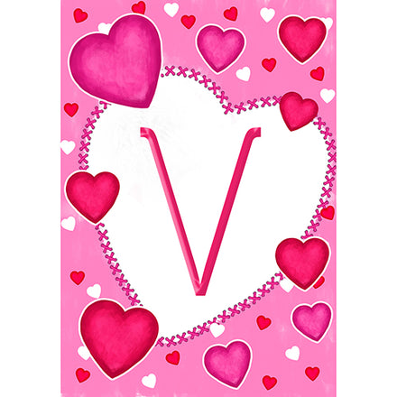America Forever Happy Valentine's Day Hearts Monogram Garden Flag