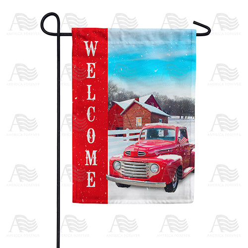 America Forever Red Truck Winter Welcome Garden Flag