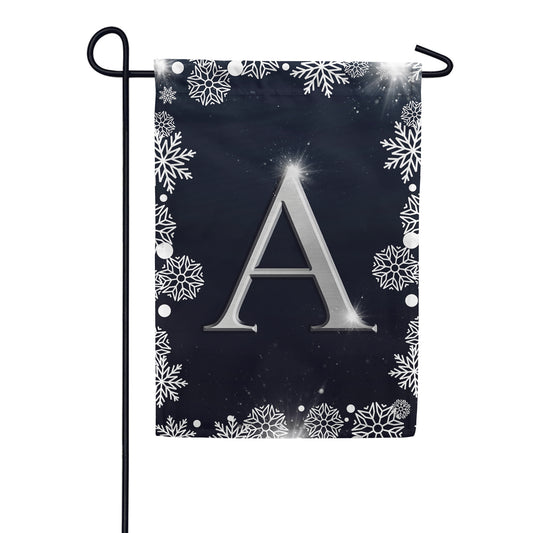 America Forever Silver Snowflakes Monogram Garden Flag