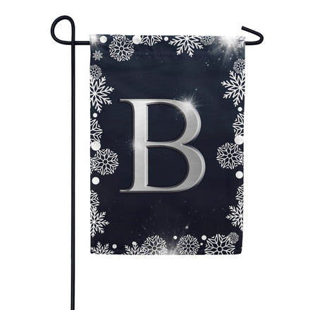 America Forever Silver Snowflakes Monogram Garden Flag