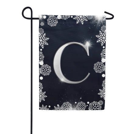 America Forever Silver Snowflakes Monogram Garden Flag