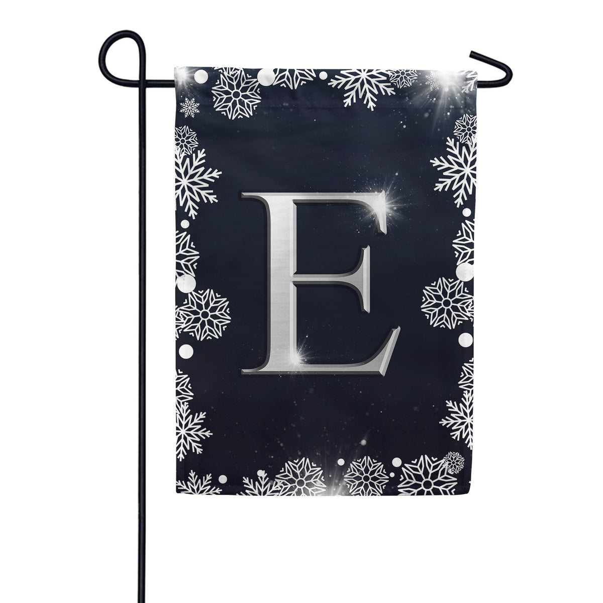 America Forever Silver Snowflakes Monogram Garden Flag