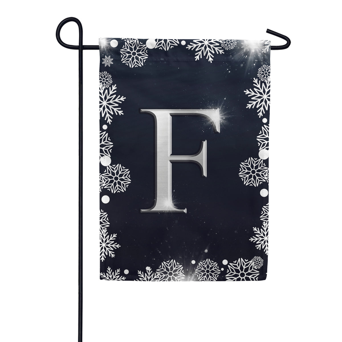 America Forever Silver Snowflakes Monogram Garden Flag