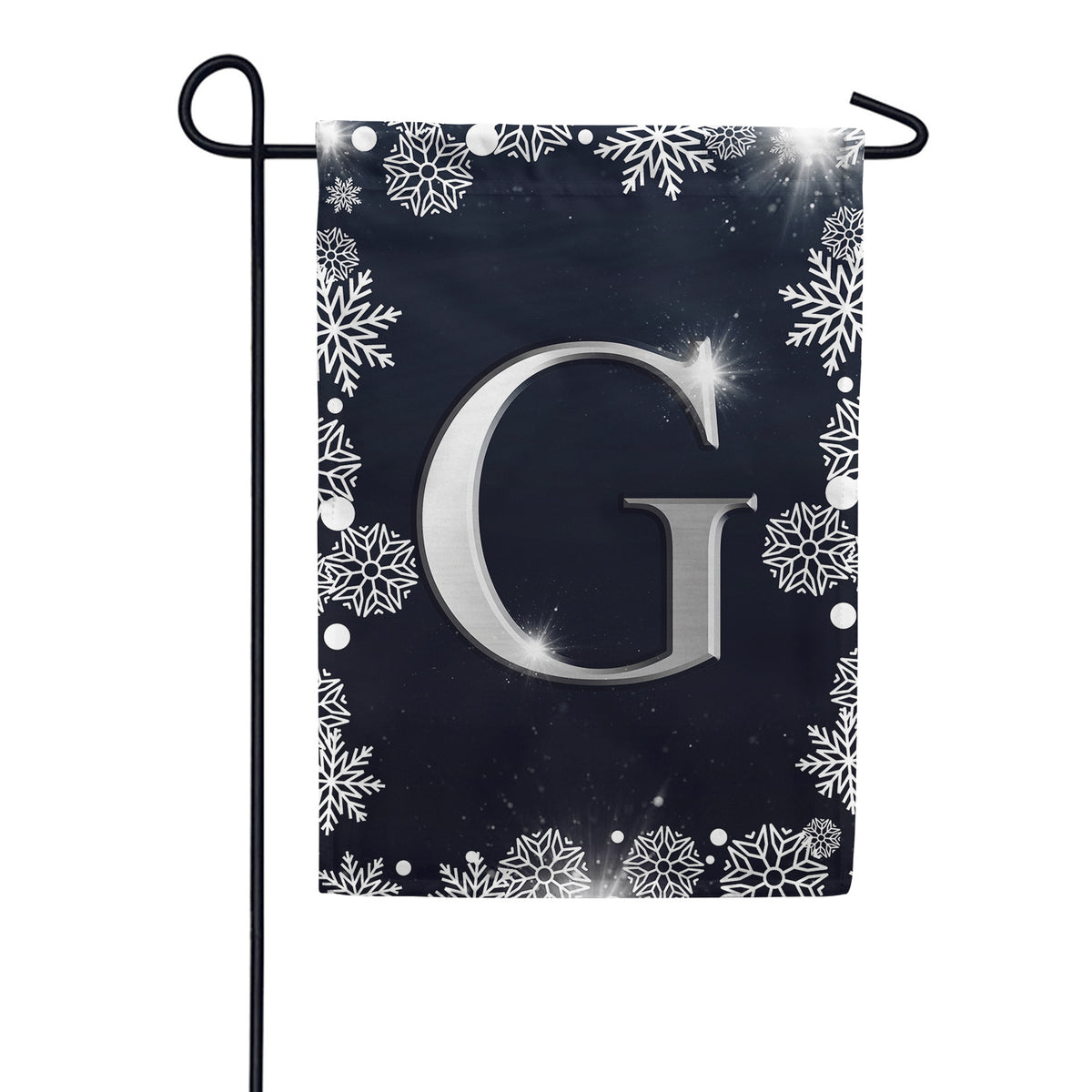 America Forever Silver Snowflakes Monogram Garden Flag