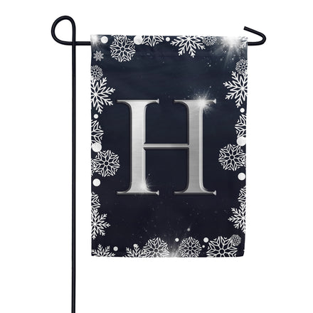 America Forever Silver Snowflakes Monogram Garden Flag