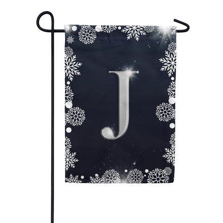 America Forever Silver Snowflakes Monogram Garden Flag