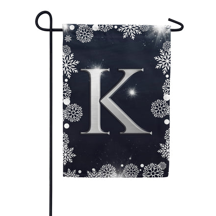 America Forever Silver Snowflakes Monogram Garden Flag