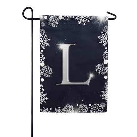 America Forever Silver Snowflakes Monogram Garden Flag