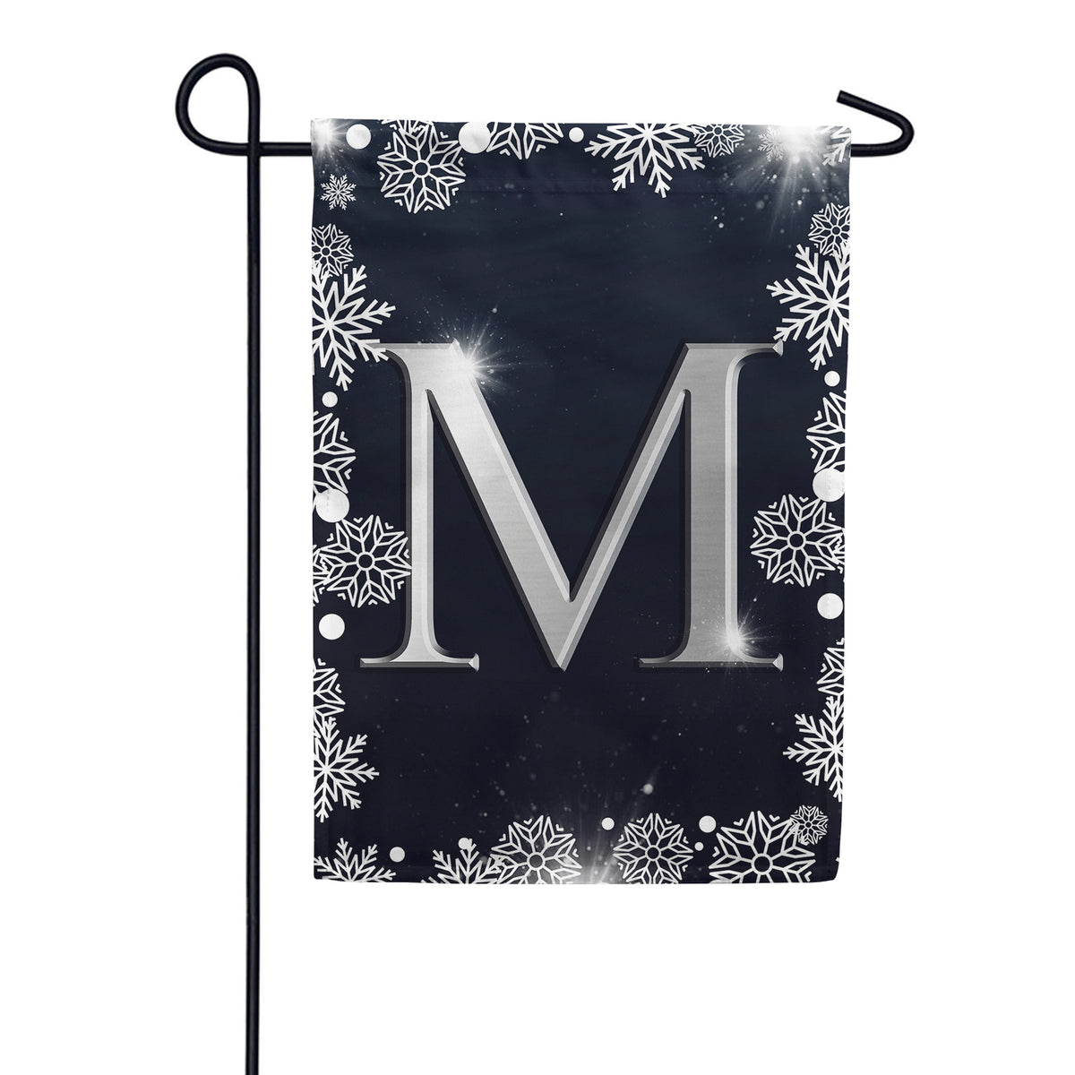 America Forever Silver Snowflakes Monogram Garden Flag