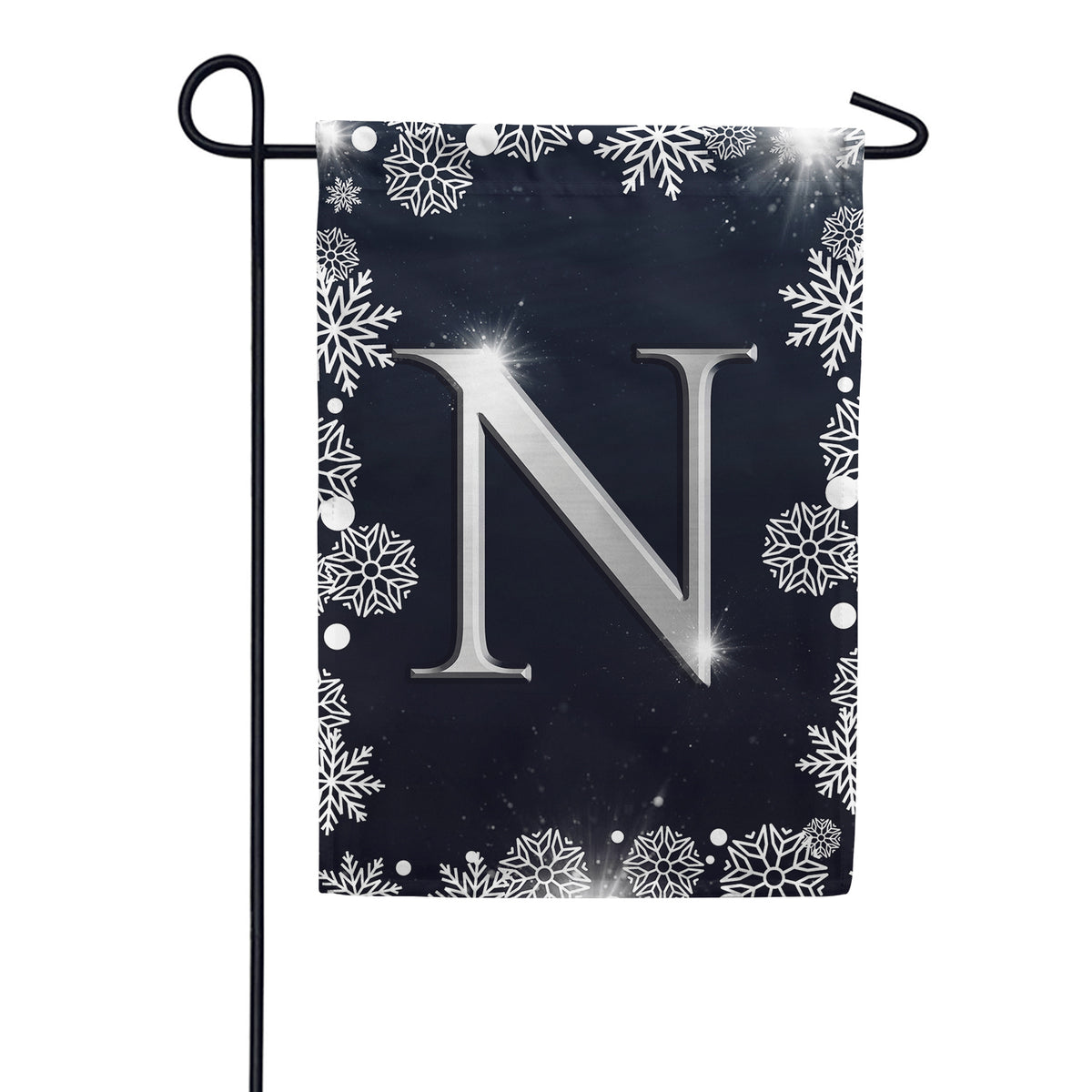 America Forever Silver Snowflakes Monogram Garden Flag
