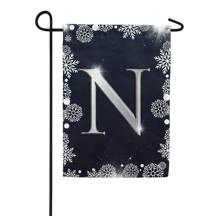 America Forever Silver Snowflakes Monogram Garden Flag