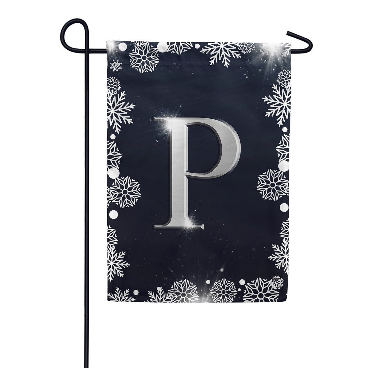America Forever Silver Snowflakes Monogram Garden Flag