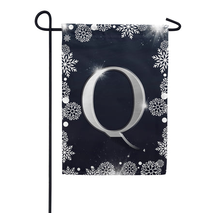 America Forever Silver Snowflakes Monogram Garden Flag