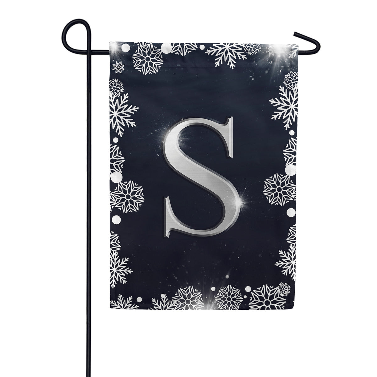 America Forever Silver Snowflakes Monogram Garden Flag