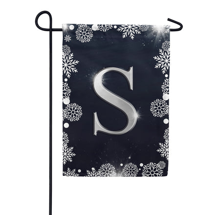 America Forever Silver Snowflakes Monogram Garden Flag