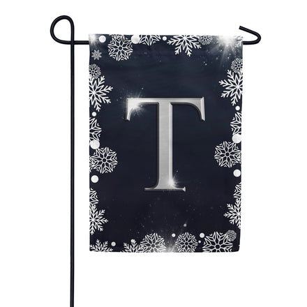 America Forever Silver Snowflakes Monogram Garden Flag