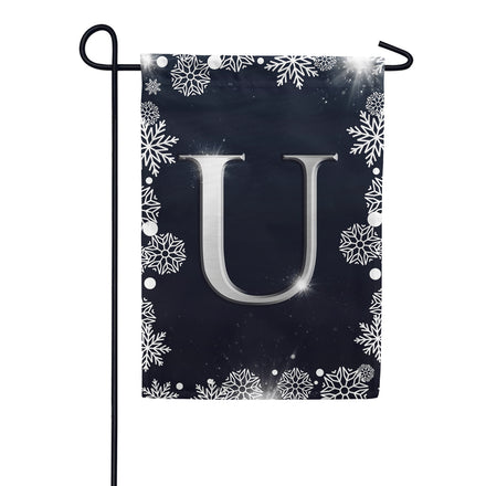 America Forever Silver Snowflakes Monogram Garden Flag