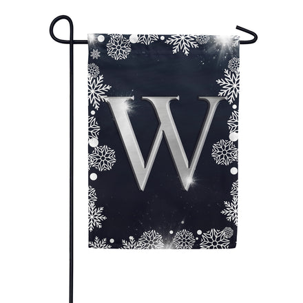 America Forever Silver Snowflakes Monogram Garden Flag