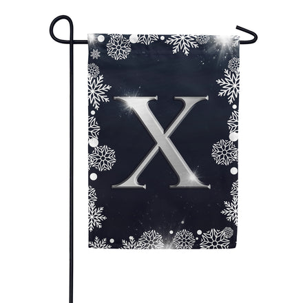 America Forever Silver Snowflakes Monogram Garden Flag