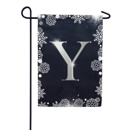 America Forever Silver Snowflakes Monogram Garden Flag