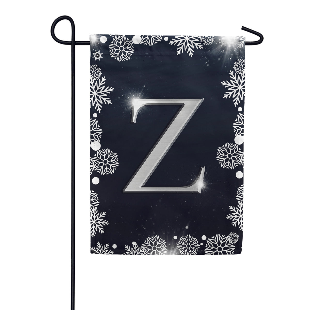 America Forever Silver Snowflakes Monogram Garden Flag