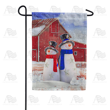 America Forever Mr & Mrs. Patriotic Snowman Garden Flag