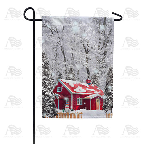 America Forever Winter At Red Cabin Garden Flag