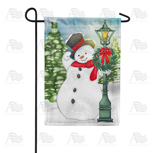 America Forever Snowman At Lamp Post Garden Flag