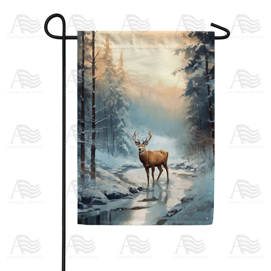 America Forever Deer In Winter Creek Garden Flag