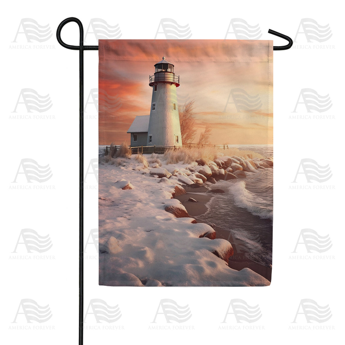 America Forever Winter Lighthouse Garden Flag