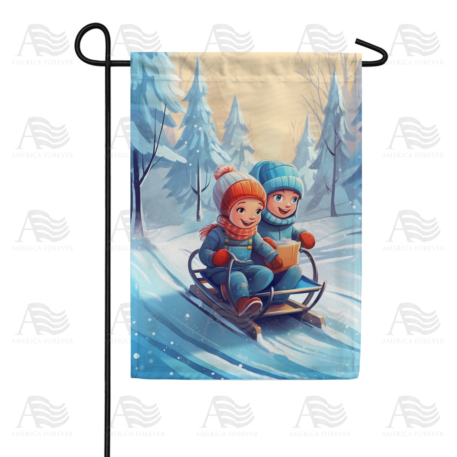 America Forever Toboggan For Two Garden Flag