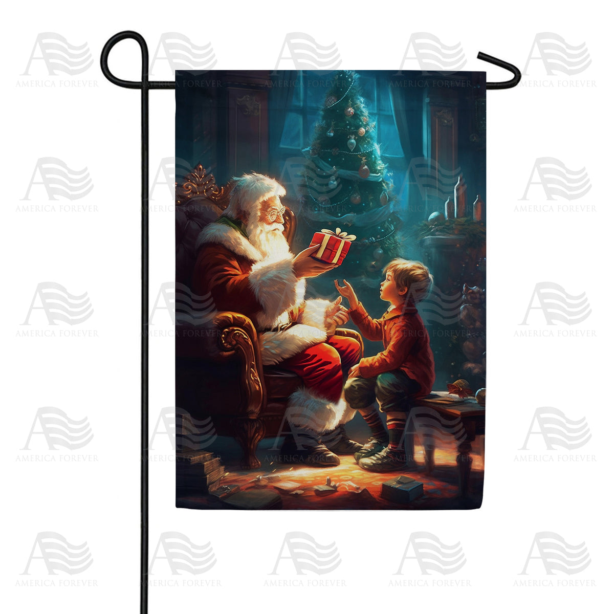 America Forever Santa Gets A Gift Garden Flag