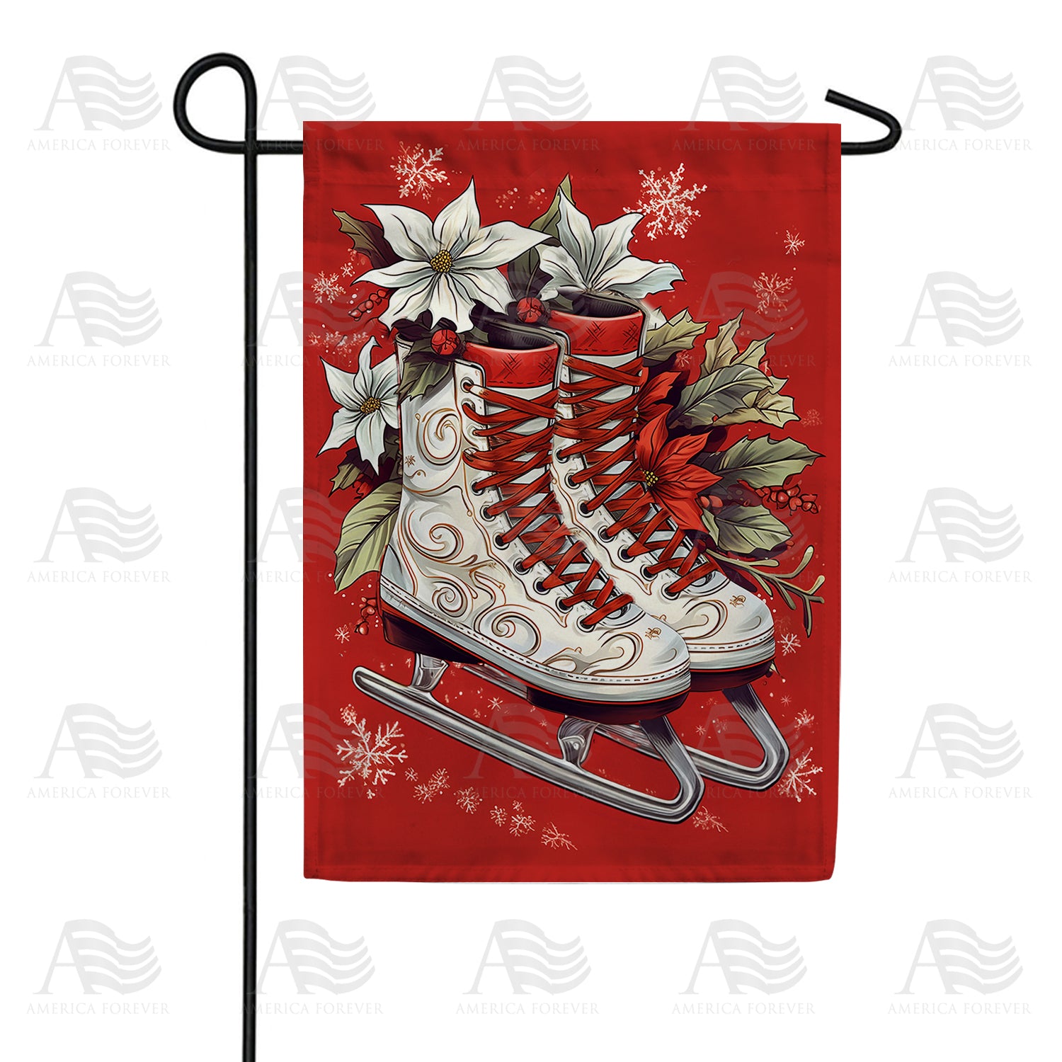 America Forever Winter Holly Skates Garden Flag