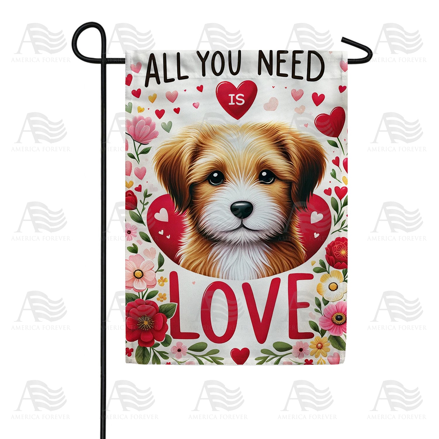 America Forever Puppy Love Valentine Garden Flag