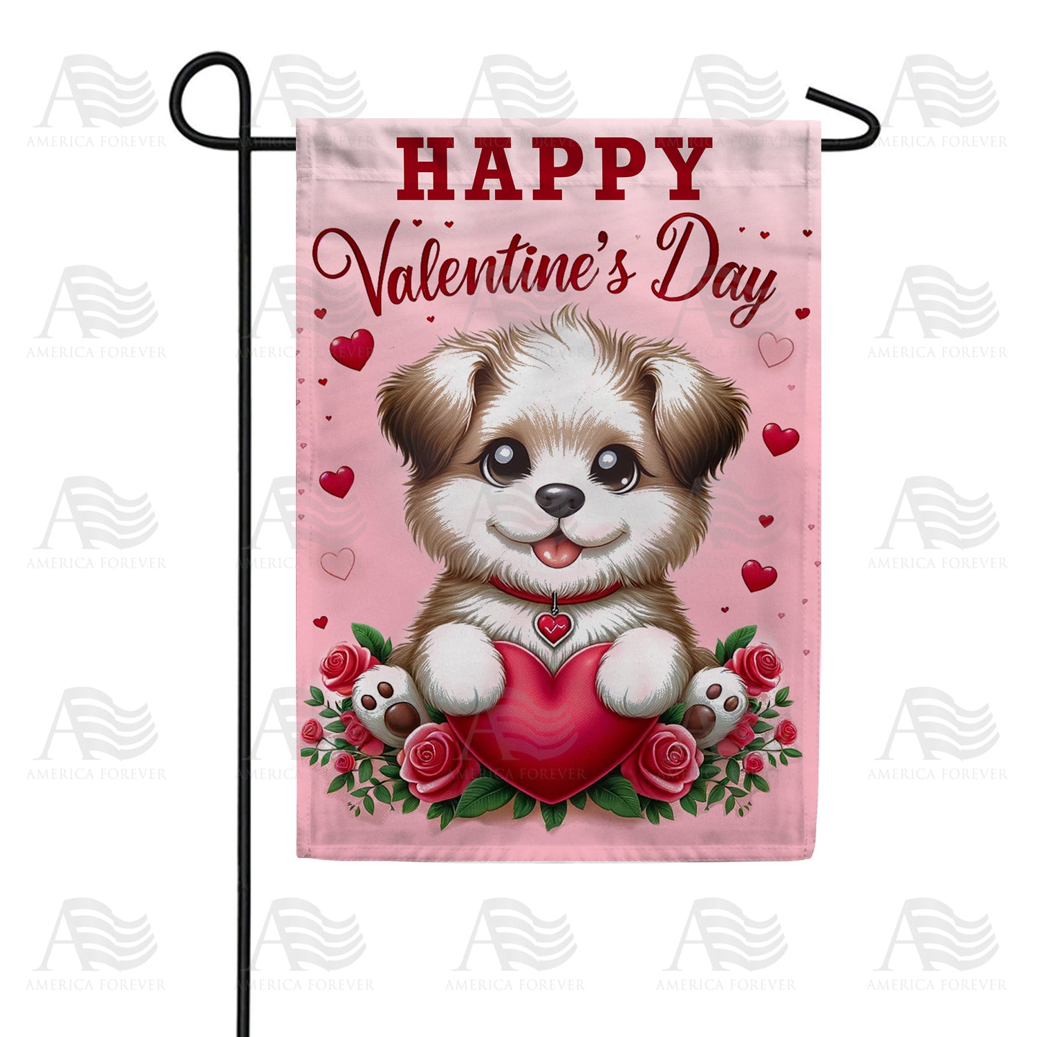 America Forever Puppy Love Valentine's Greeting Garden Flag