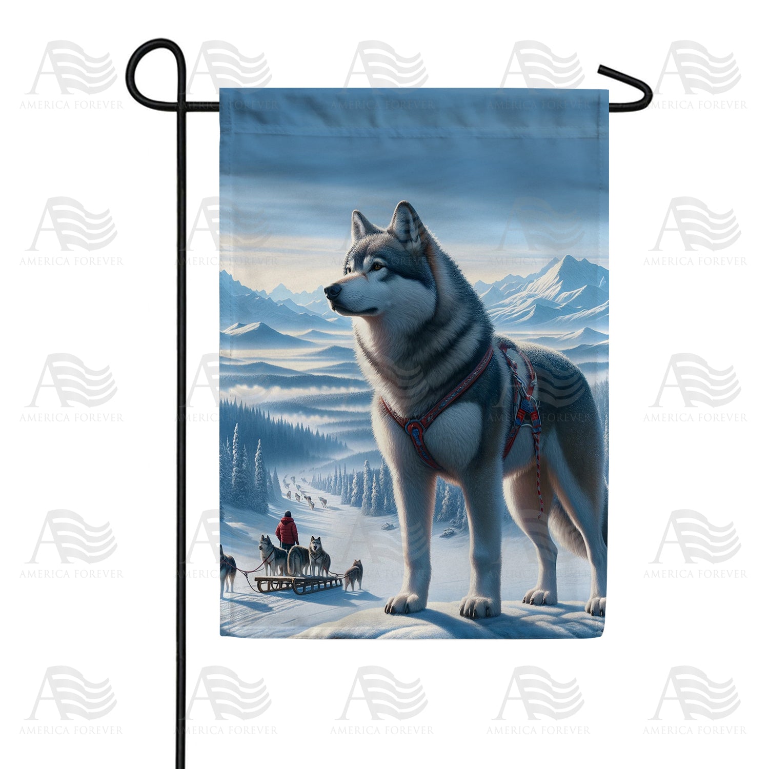 America Forever Winter Husky Sled Garden Flag