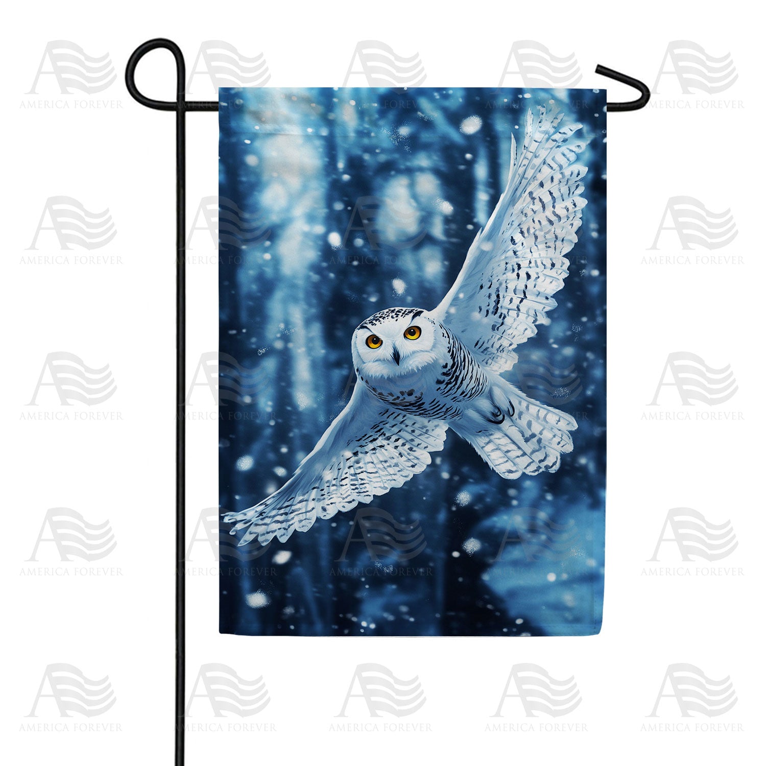 America Forever Winter Snowy Owl in Flight Garden Flag