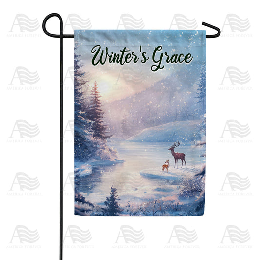 America Forever Winter's Grace Deer Family Garden Flag