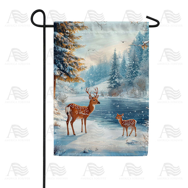 America Forever Winter Woodland Deer Garden Flag