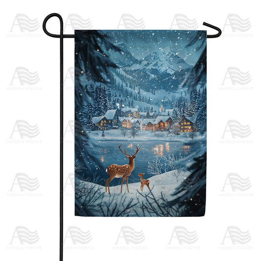 America Forever Winter Mountain Village Garden Flag